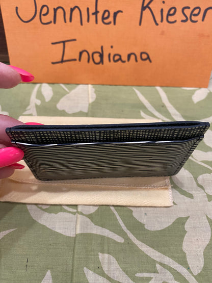 Epi Credit Card Case in Metallic Platine (silver/black)