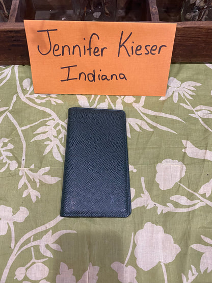 Checkbook Cover in green taiga leather