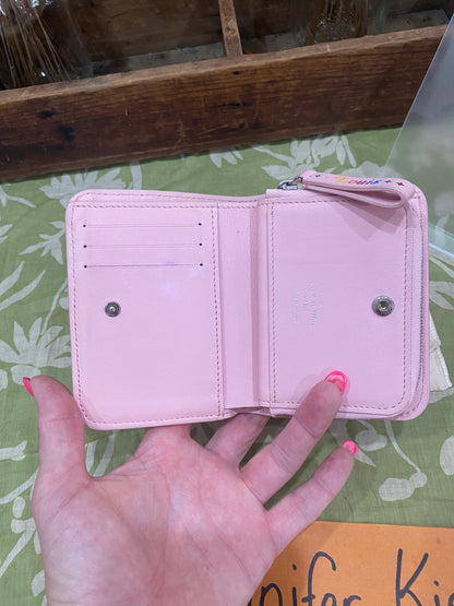 New Wave Calf Leather Compact Wallet in Rose Ballerine