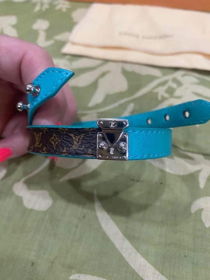 Lockit Double Wrap Bracelet in monogram & turquoise