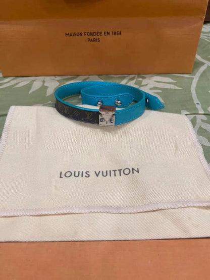 Lockit Double Wrap Bracelet in monogram & turquoise