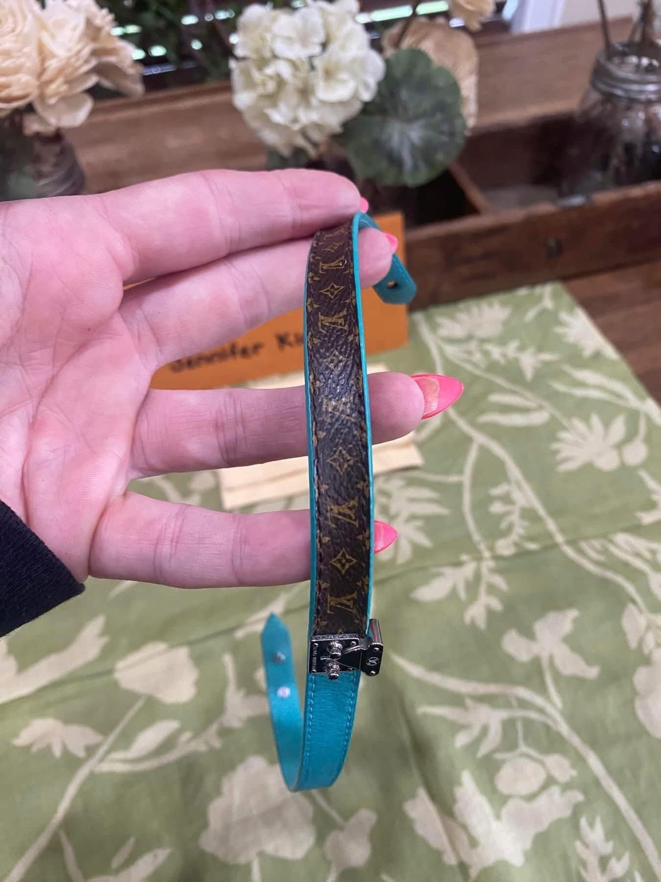 Lockit Double Wrap Bracelet in monogram & turquoise