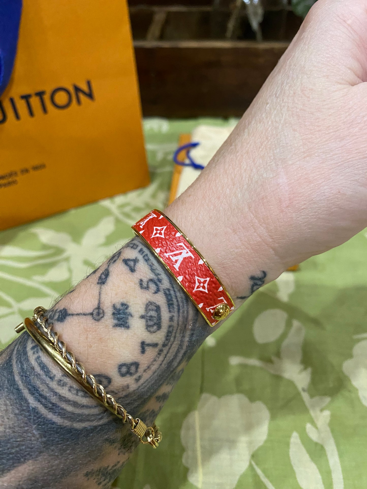 Monogram Jonck Wild Bangle Cuff Bracelet (red)