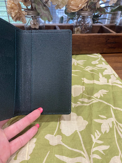 Checkbook Cover in green taiga leather