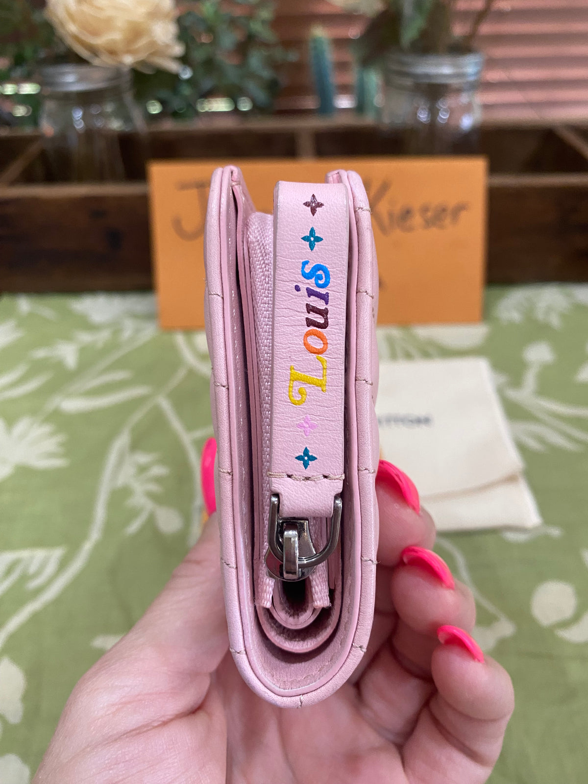 New Wave Calf Leather Compact Wallet in Rose Ballerine