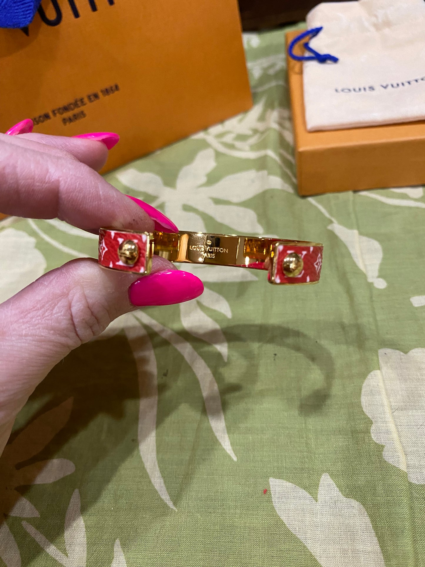 Monogram Jonck Wild Bangle Cuff Bracelet (red)