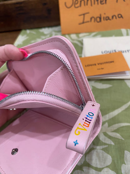 New Wave Calf Leather Compact Wallet in Rose Ballerine