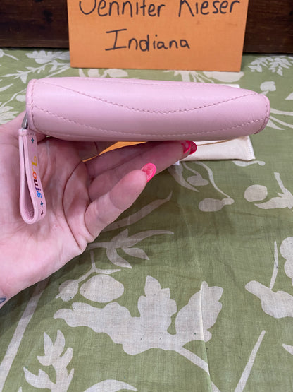 New Wave Calf Leather Compact Wallet in Rose Ballerine