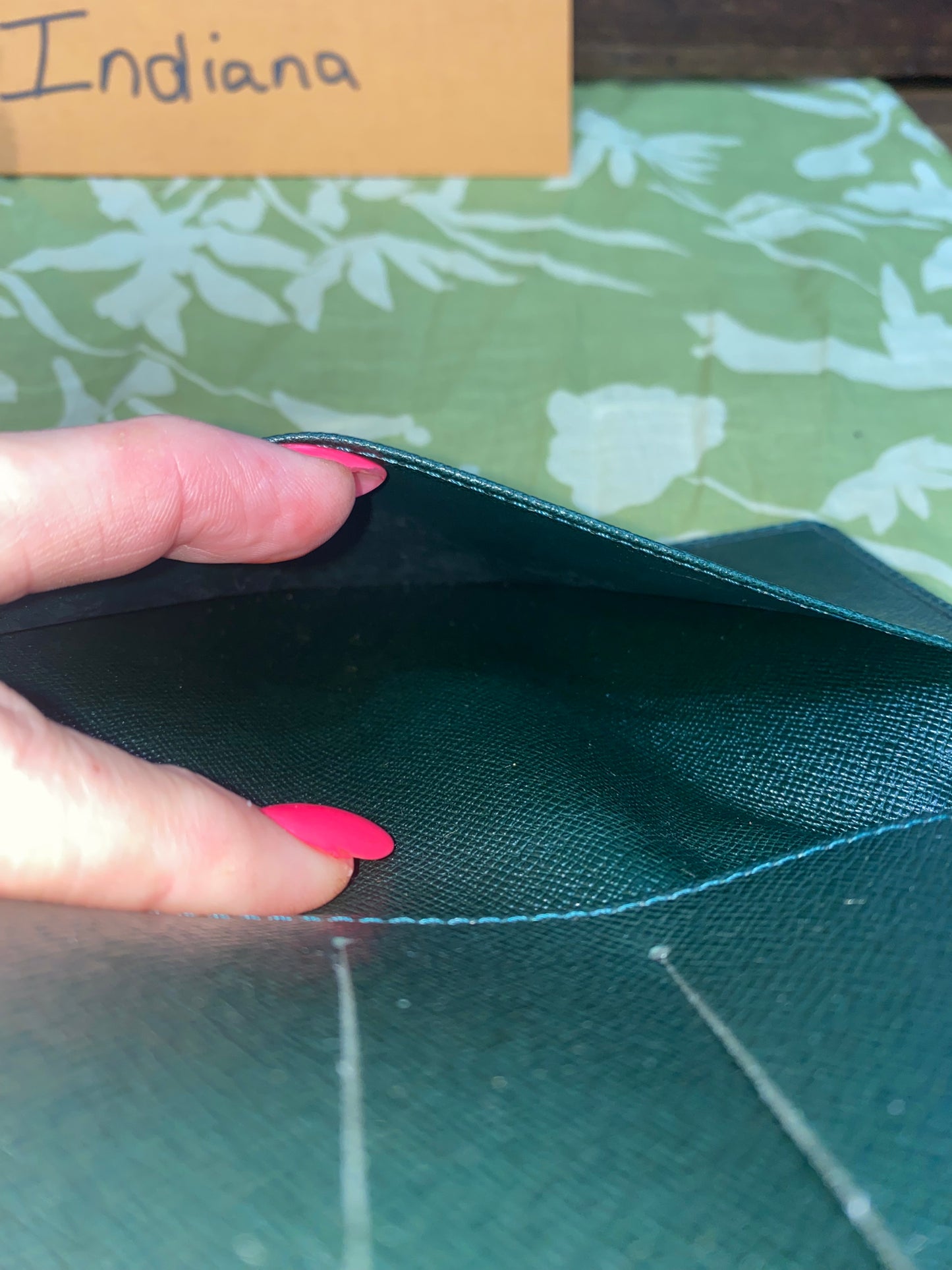 Checkbook Cover in green taiga leather