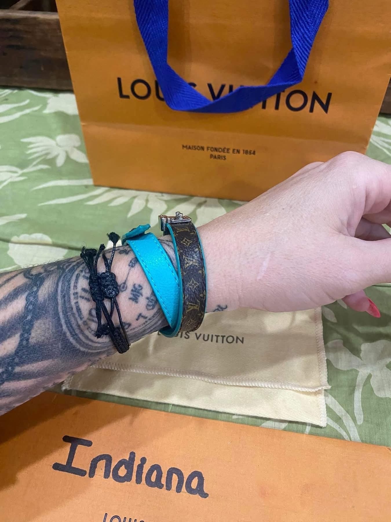 Lockit Double Wrap Bracelet in monogram & turquoise
