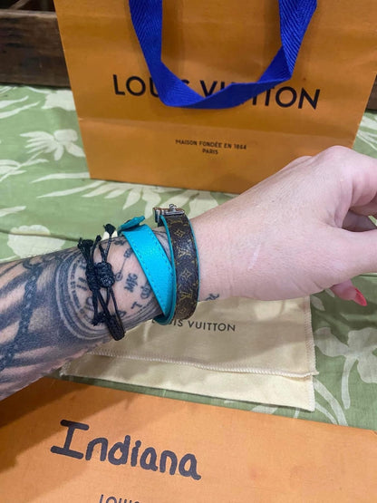 Lockit Double Wrap Bracelet in monogram & turquoise