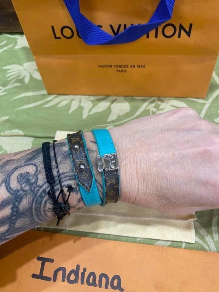 Lockit Double Wrap Bracelet in monogram & turquoise