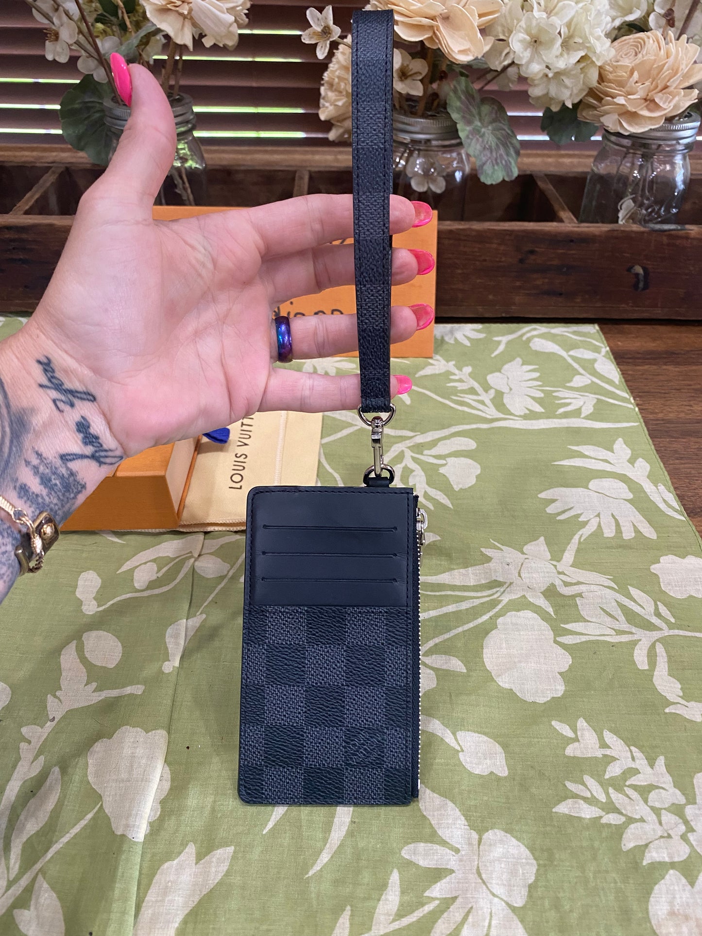 Damier Graphite Card Pouch with Removable Wristlet Strap