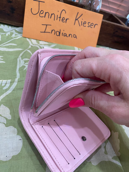 New Wave Calf Leather Compact Wallet in Rose Ballerine
