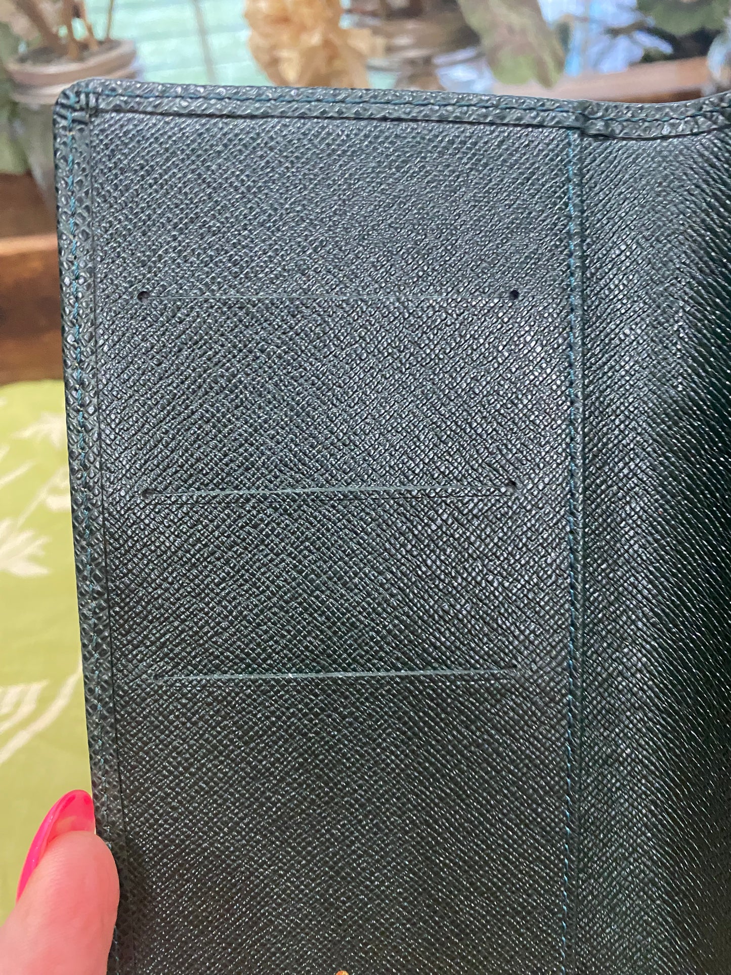 Checkbook Cover in green taiga leather