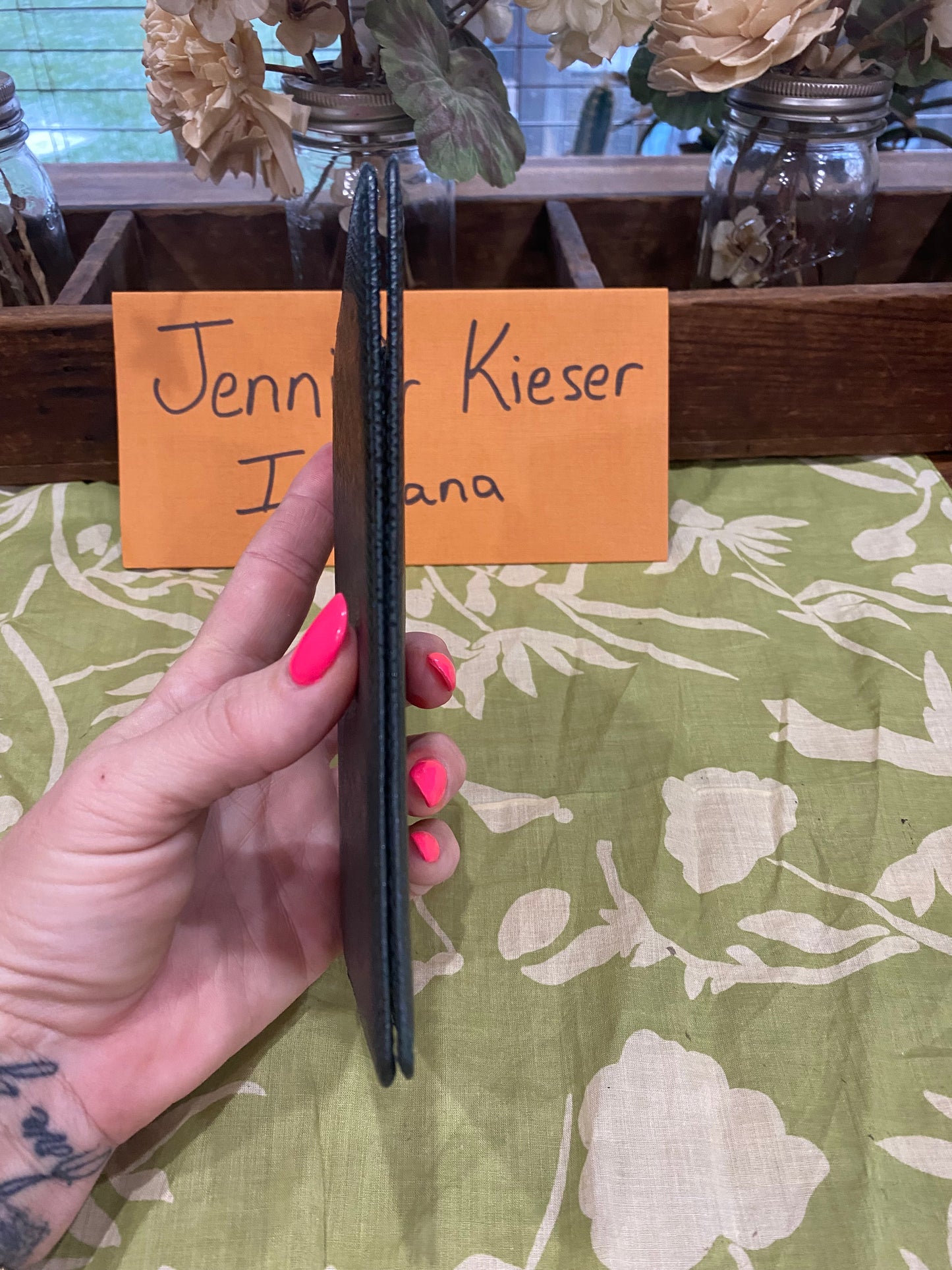 Checkbook Cover in green taiga leather