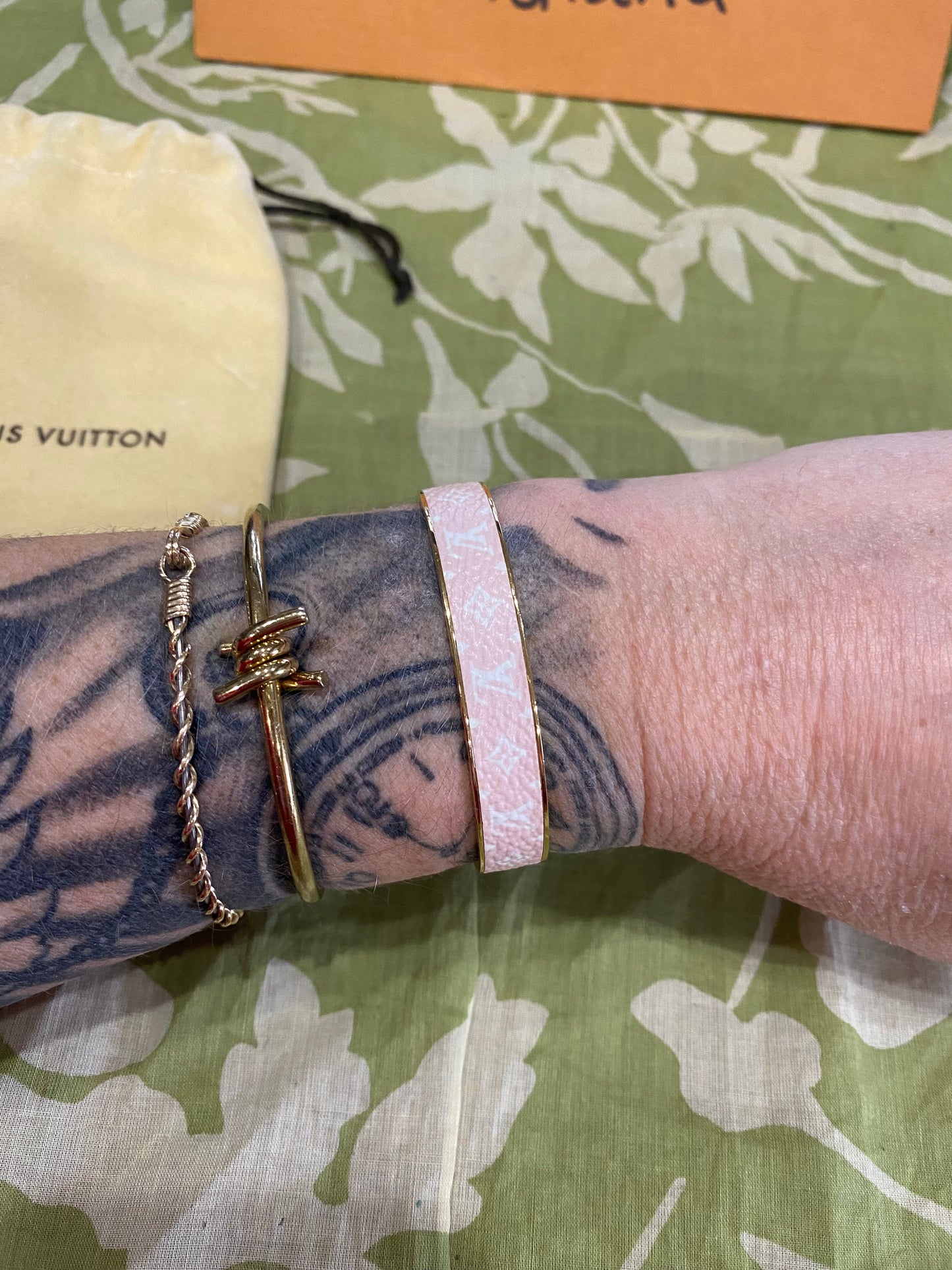 Pink Monogram Jonck Wild Bangle Cuff Bracelet