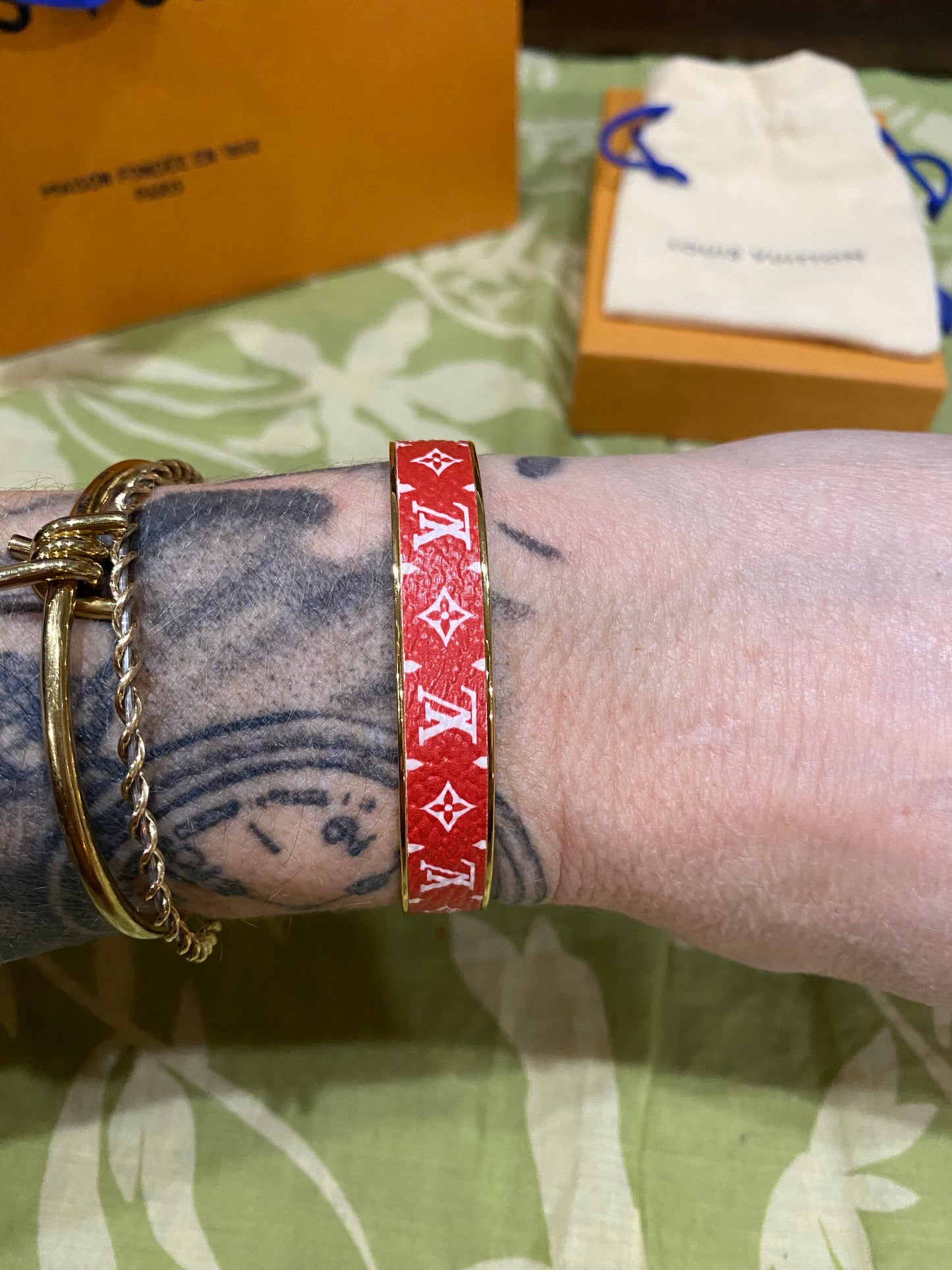 Monogram Jonck Wild Bangle Cuff Bracelet (red)