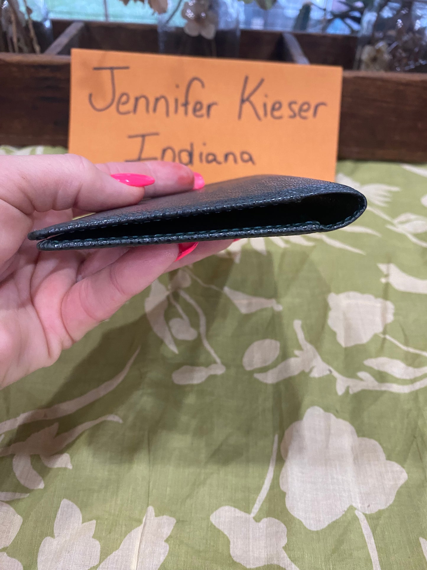 Checkbook Cover in green taiga leather