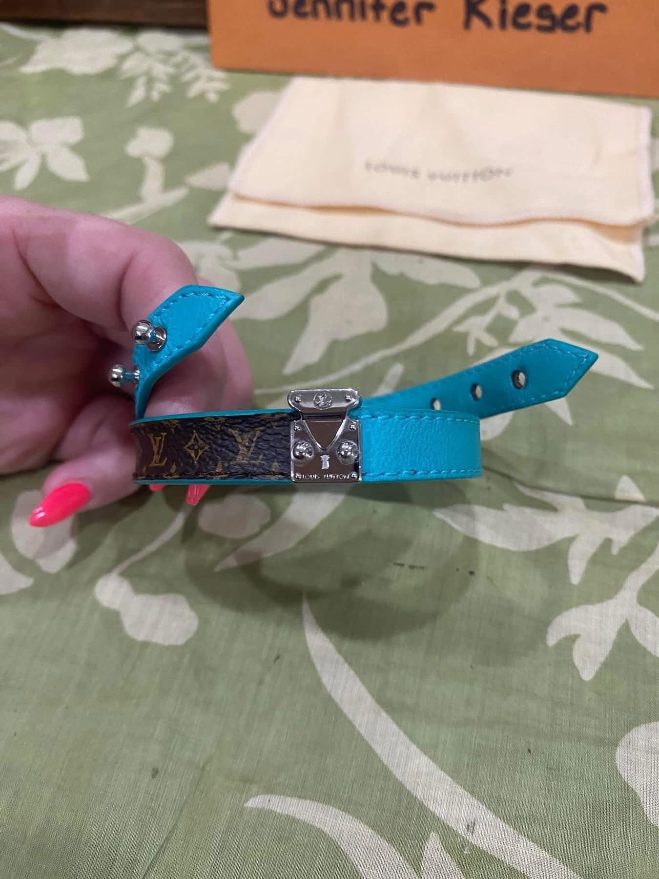 Lockit Double Wrap Bracelet in monogram & turquoise