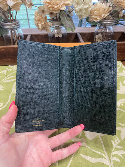Checkbook Cover in green taiga leather